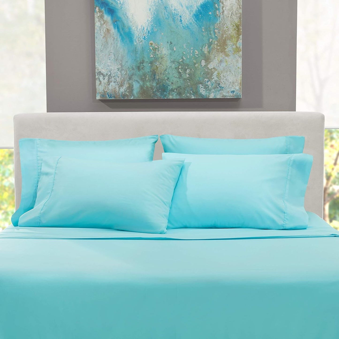Extra Deep Pocket Sheets - Fits Mattress 18-24 Inches Deep - Extra Deep Pocket Twin Sheets Sets - 4 Piece Twin Size - Twin - Aqua Blue Sheets