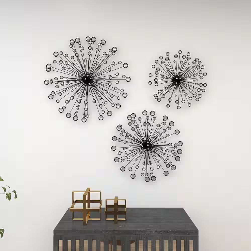Caspian 24 In. X 4 In. Black Metal Starburst Wall Decor with Crystal Embellishments (3-Pack)