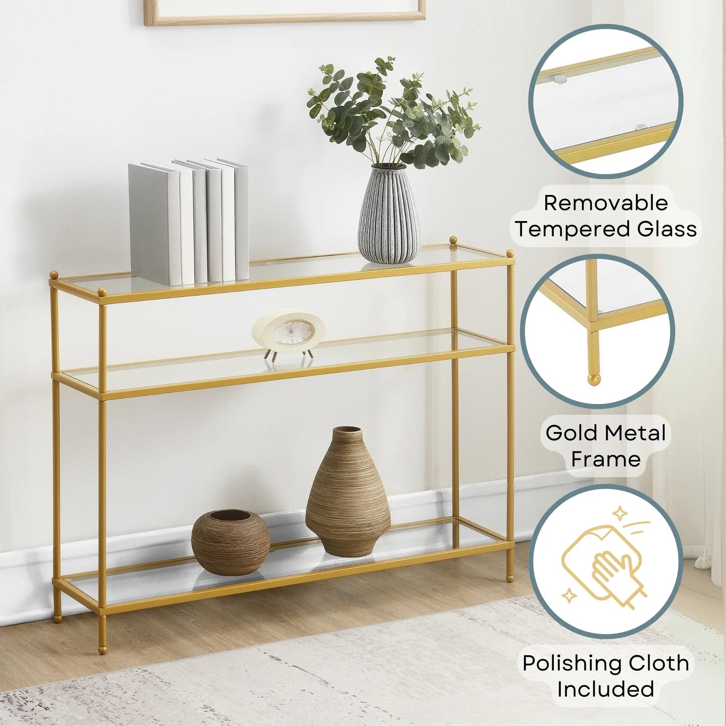 Contemporary Gold Metal Royal Crest Console Table