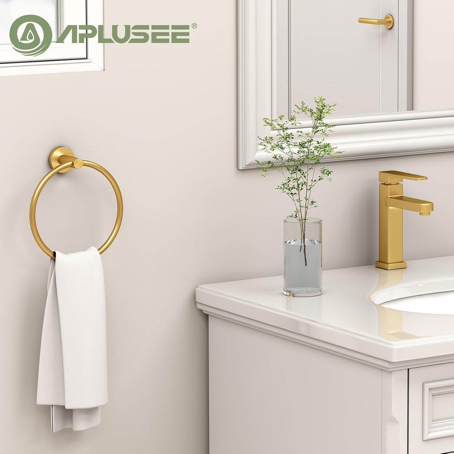 Towel Ring for Bathroom Wall, Brushed Gold Hand Towel Ring Holder, Heavy Duty SUS 304 Stainless Steel Modern Bathroom Accessories