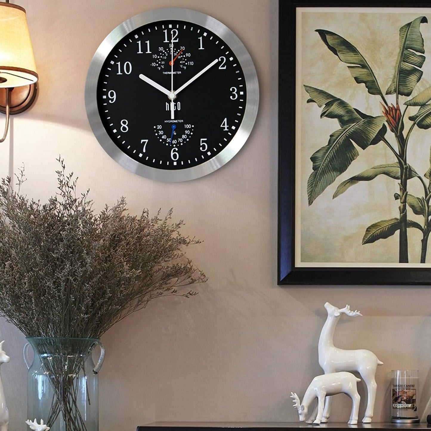 10 Inch Silent Wall Clock Battery Operated Non Ticking Glass Cover Silver Aluminum Frame, for Kitchen, Bedroom, Home Office, Living Room Decor (Black)