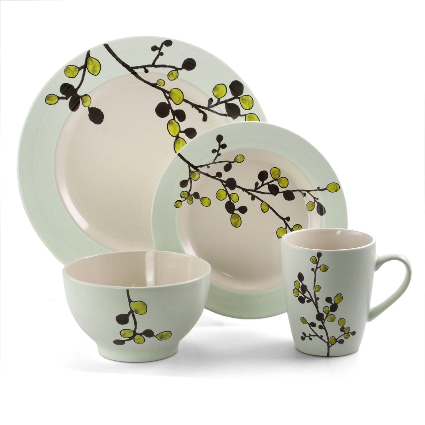 Retro Bloom 16 Piece Luxurious Stoneware Dinnerware with Complete Setting for 4