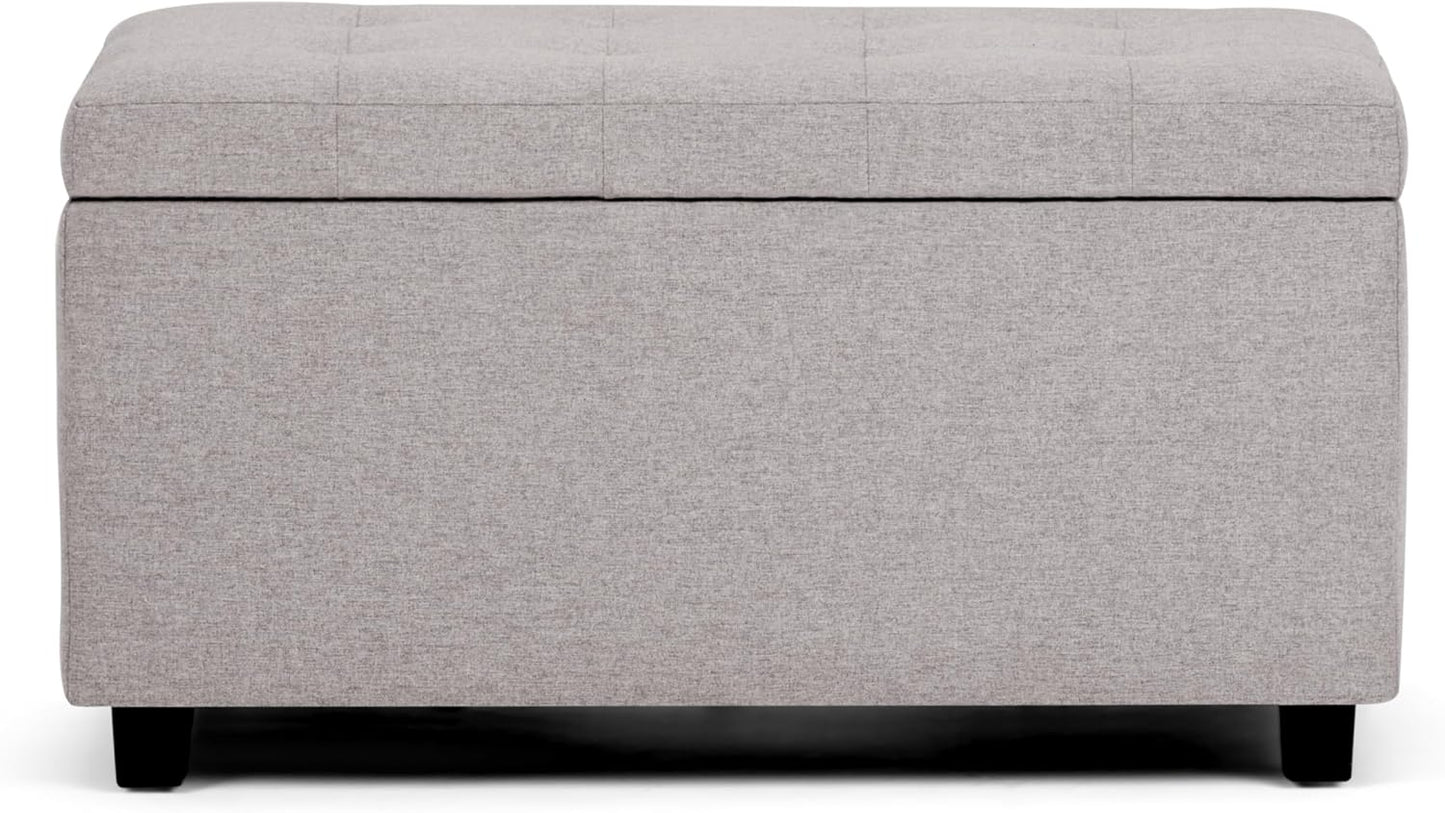 Cosmopolitan 34 Inch Wide Transitional Rectangle Storage Ottoman in Cloud Grey Linen Look Fabric, Assembled, for the Living Room, Entryway and Family Room
