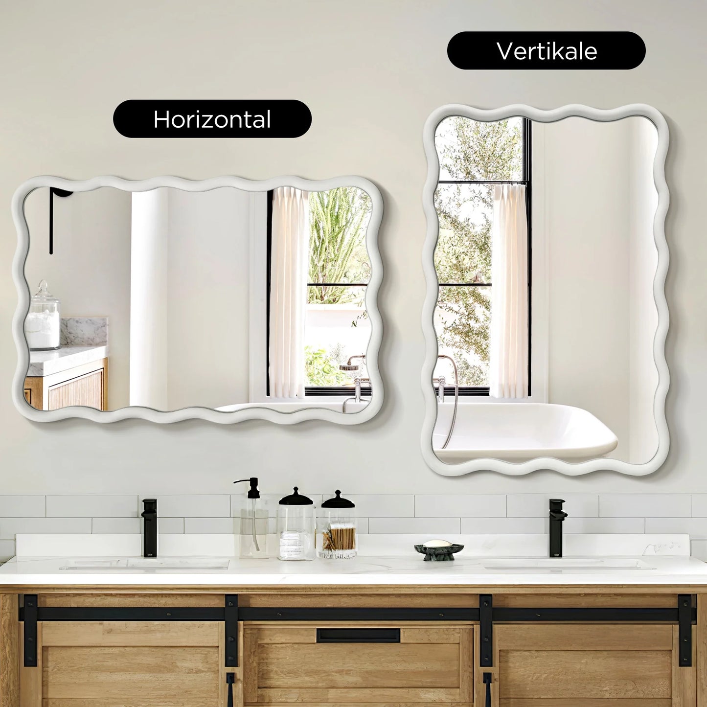 Wavy Mirrors Wall Mirror, 30"X20" Bathroom Mirror Wood Framed, White