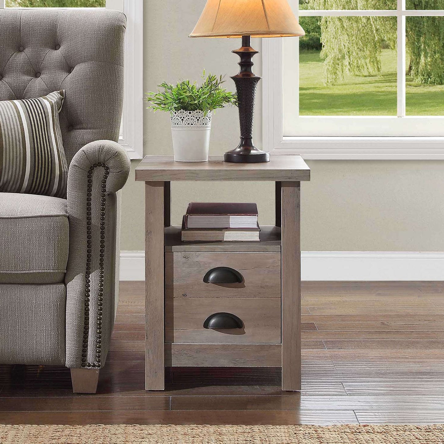 Granary Modern Farmhouse End Table, Rustic Gray