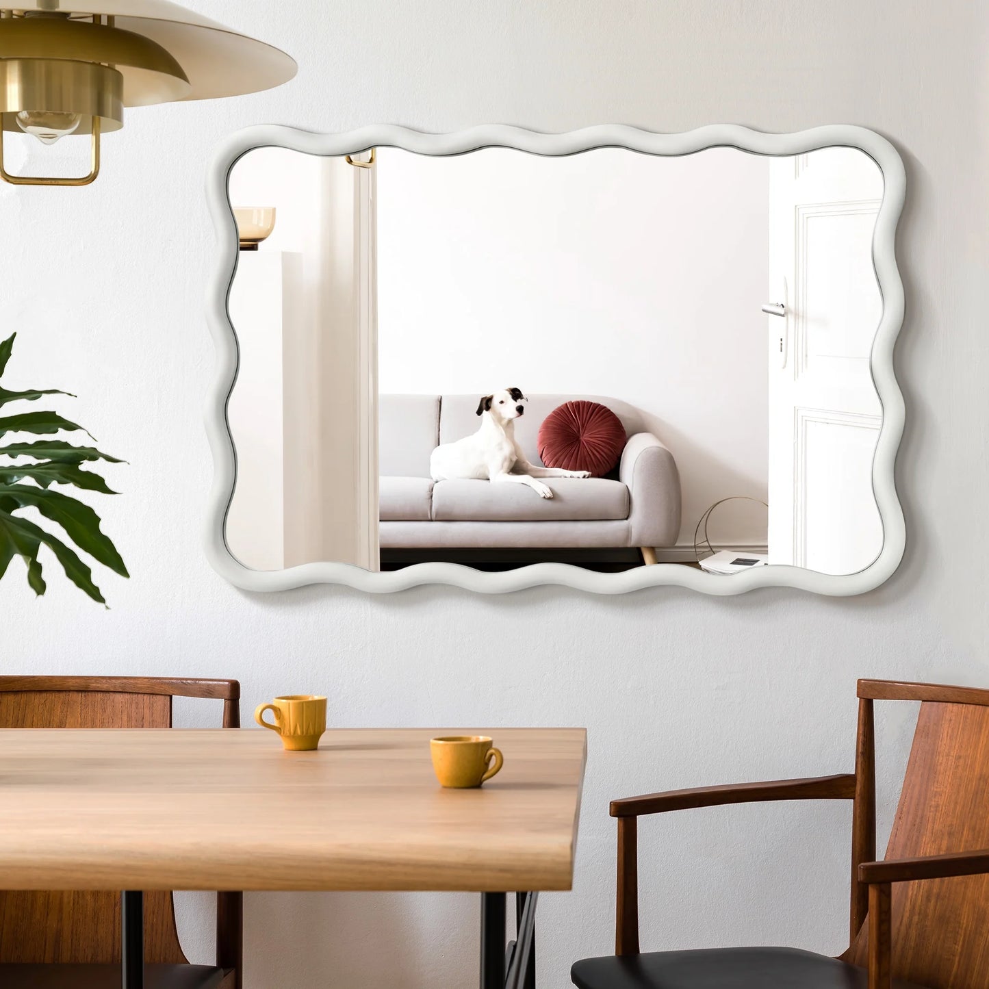 Wavy Mirrors Wall Mirror, 30"X20" Bathroom Mirror Wood Framed, White