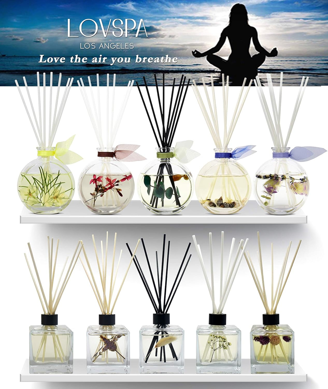 Reed Diffuser Set, Hawaiian Breeze Scented Oil Diffuser with Sticks, Home Fragrance Accessories for Bathroom Shelf Decor, Aroma Diffusers for Home or Office Desk, USA Made