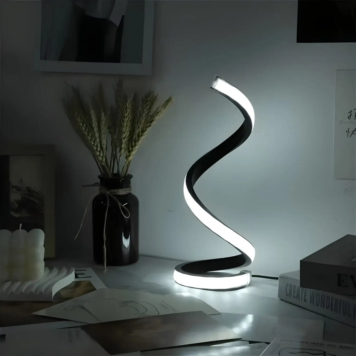 Spiral LED Table Lamp — Dimmable Bedroom Night Light