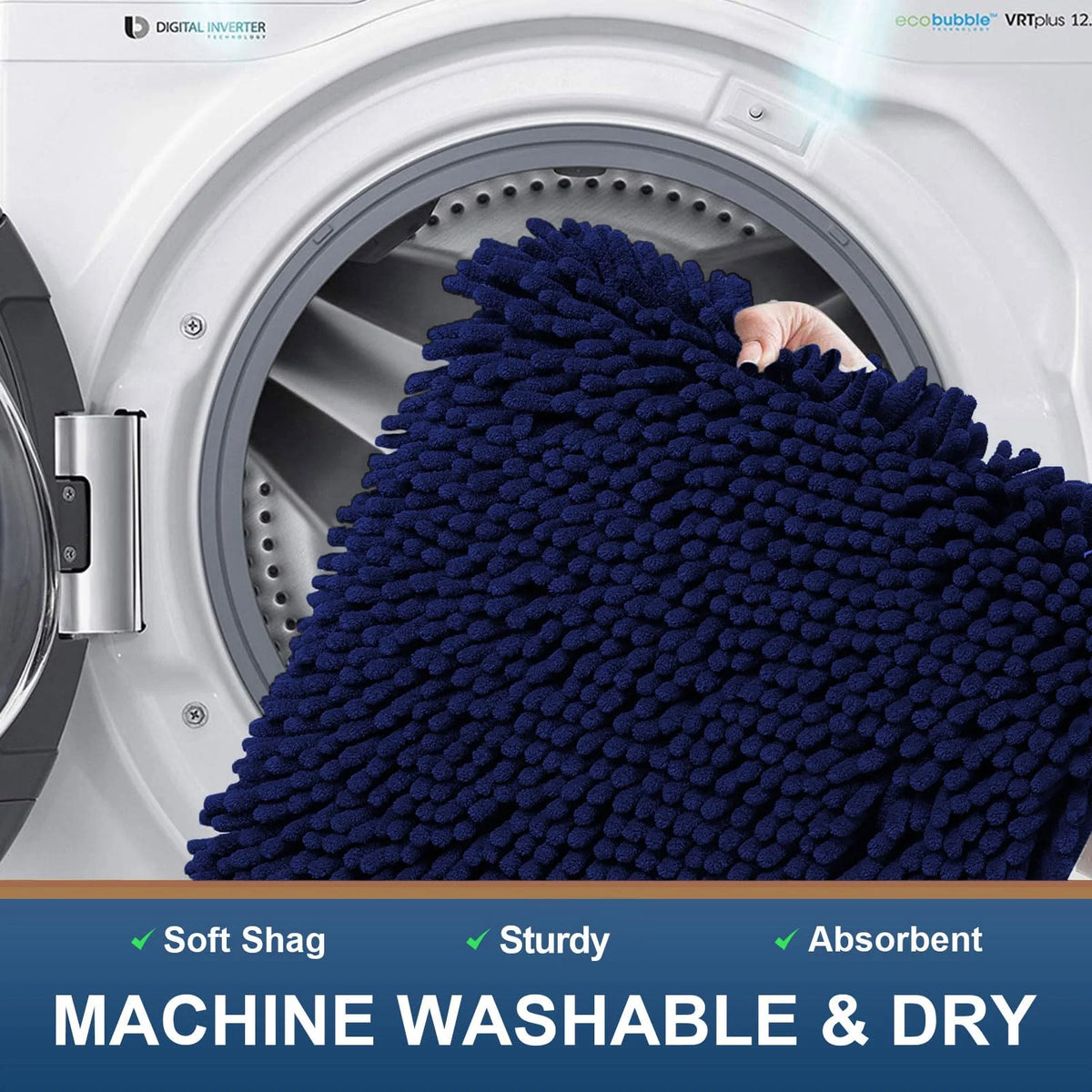 Luxury Chenille Bathroom Rugs, Extra Soft and Absorbent Bath Mat, Navy Blue, 20"X30"