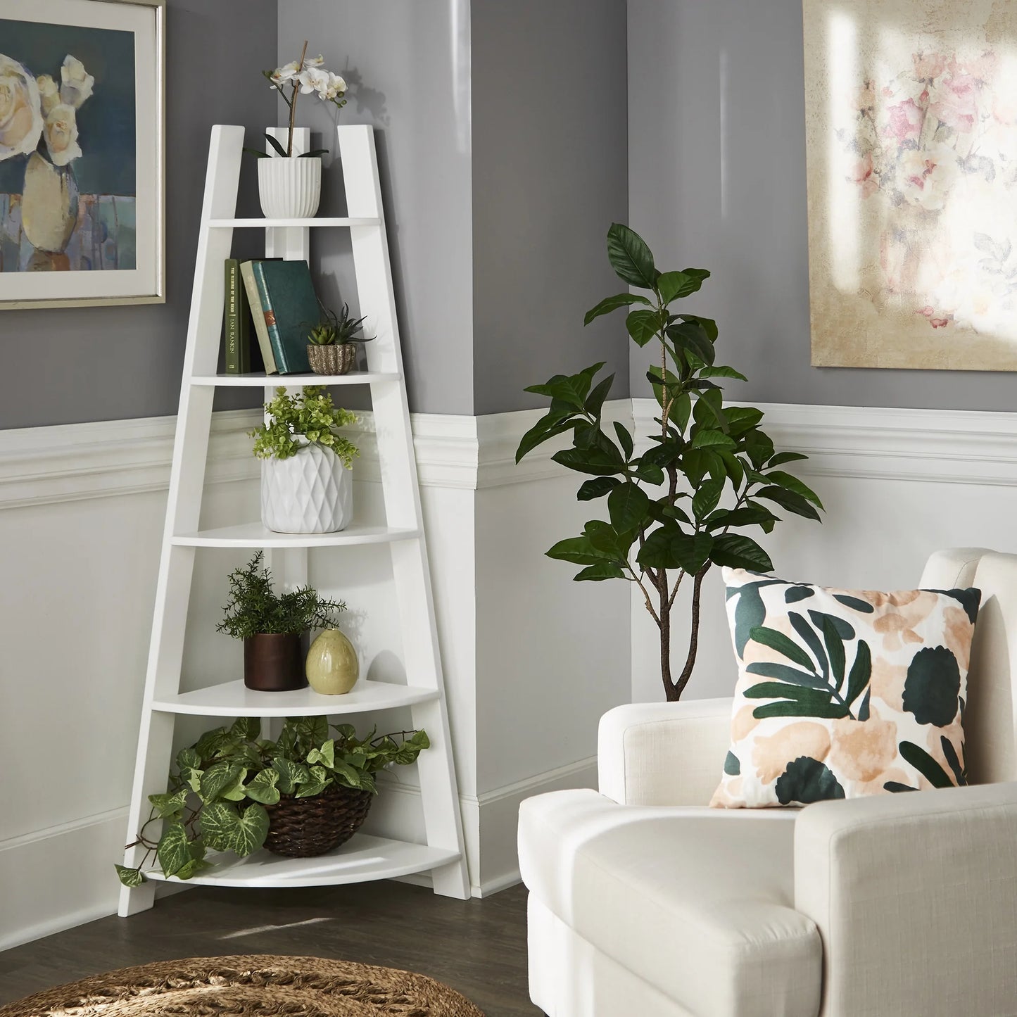 Solvig Corner Ladder 5 Shelf Bookcase, White