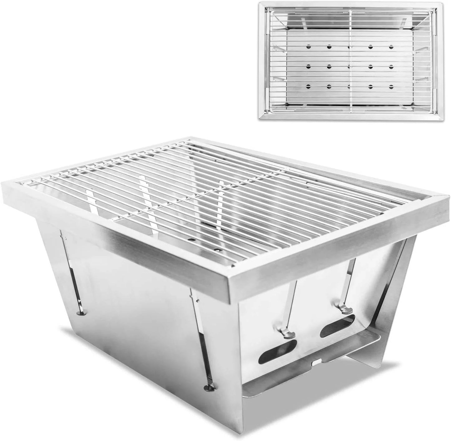 Foldable Portable Camping BBQ Grill, Stainless Steel Barbecue Smoke Stove, Detachable Stove Easy Setup Outdoor Household Grill, Suitable for Outdoor Picnic Family Gathering Travel (Medium)