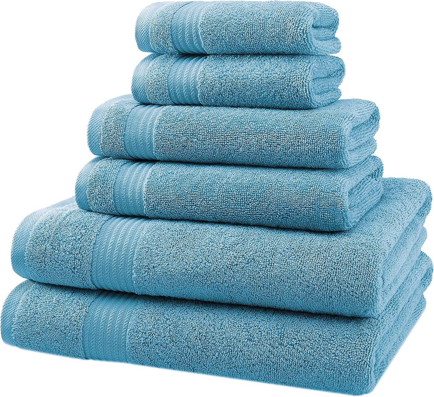 , 6 Piece Towel Set for Bathroom, 100% Cotton Turkish Bathroom Towels, 2 Bath Towels 2 Hand Towels 2 Washcloths, Sky Blue