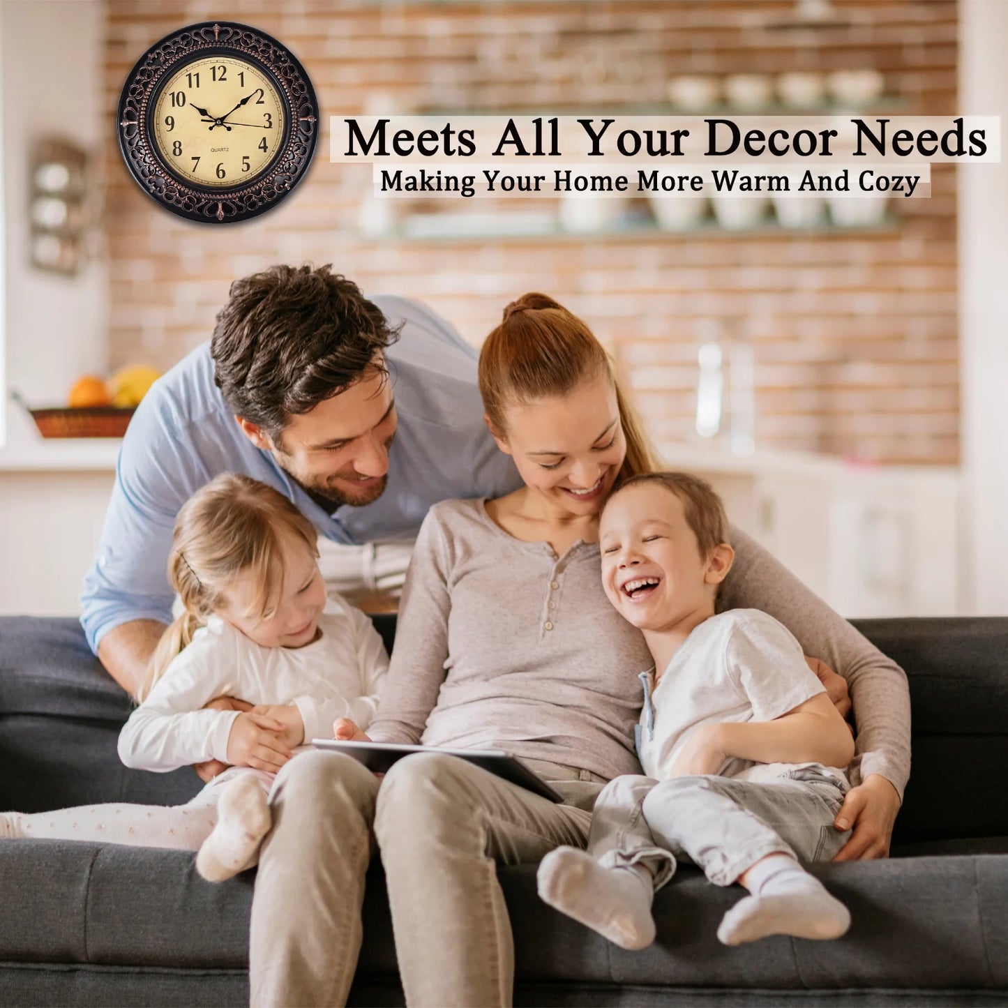 Wall Clock for Living Room Decor Battery Operated,12 Inches round Silent Non Ticking Clock for Kitchen Home Office