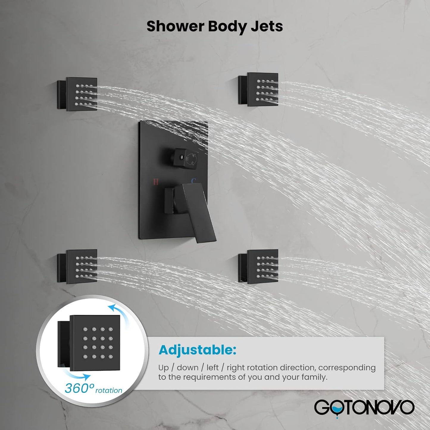 Ceiling Mount Rain Shower Faucet Set with 4 Body Spray Jets Rainfall Shower Head and Handheld Sprayer Multi Shower System Rough-In Valve and Trim Included 12 Inch Shower Head,Matte Black