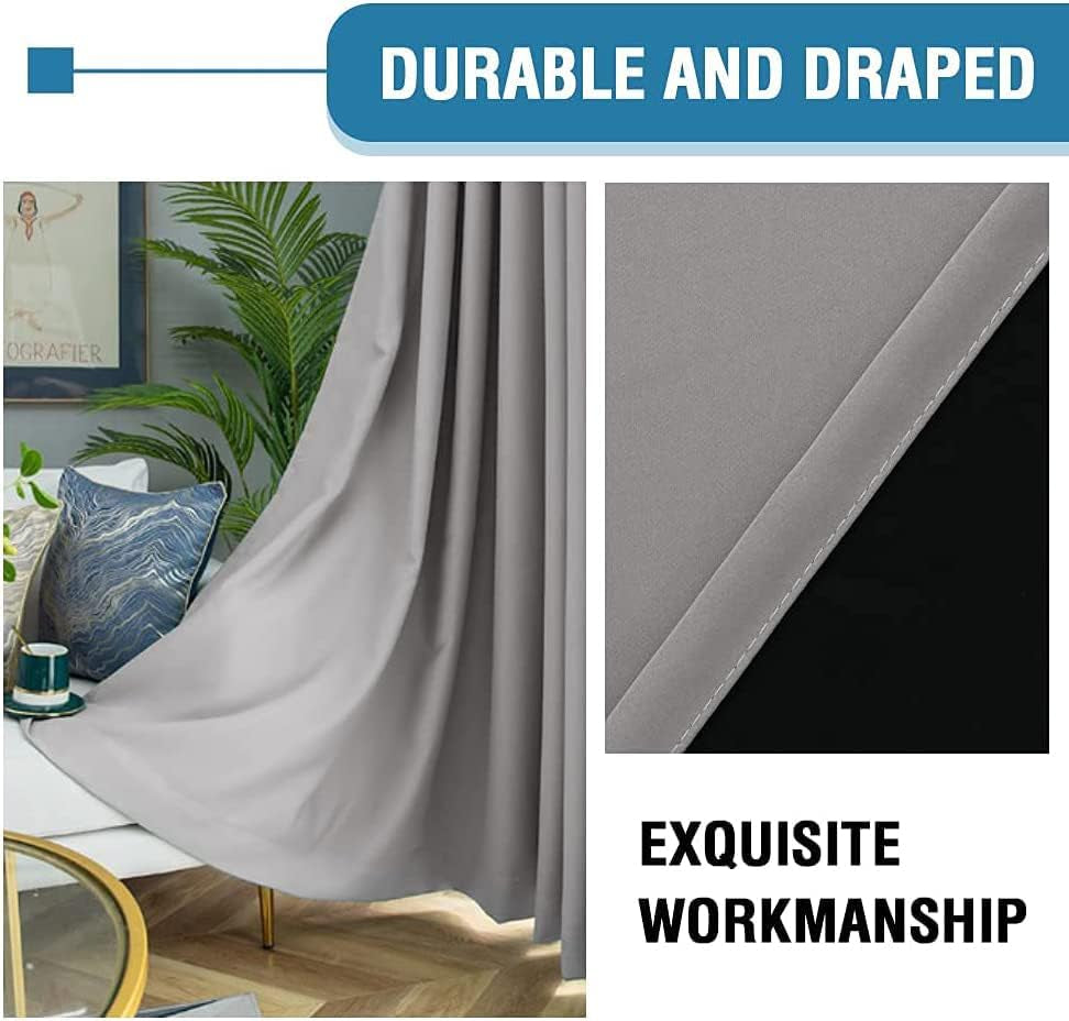 100% Blackout Curtains for Bedroom Thermal Insulated Blackout Curtains 63 Inch Length Heat and Full Light Blocking Curtains for Living Room with Black Liner 2 Panels Set, Dove Gray