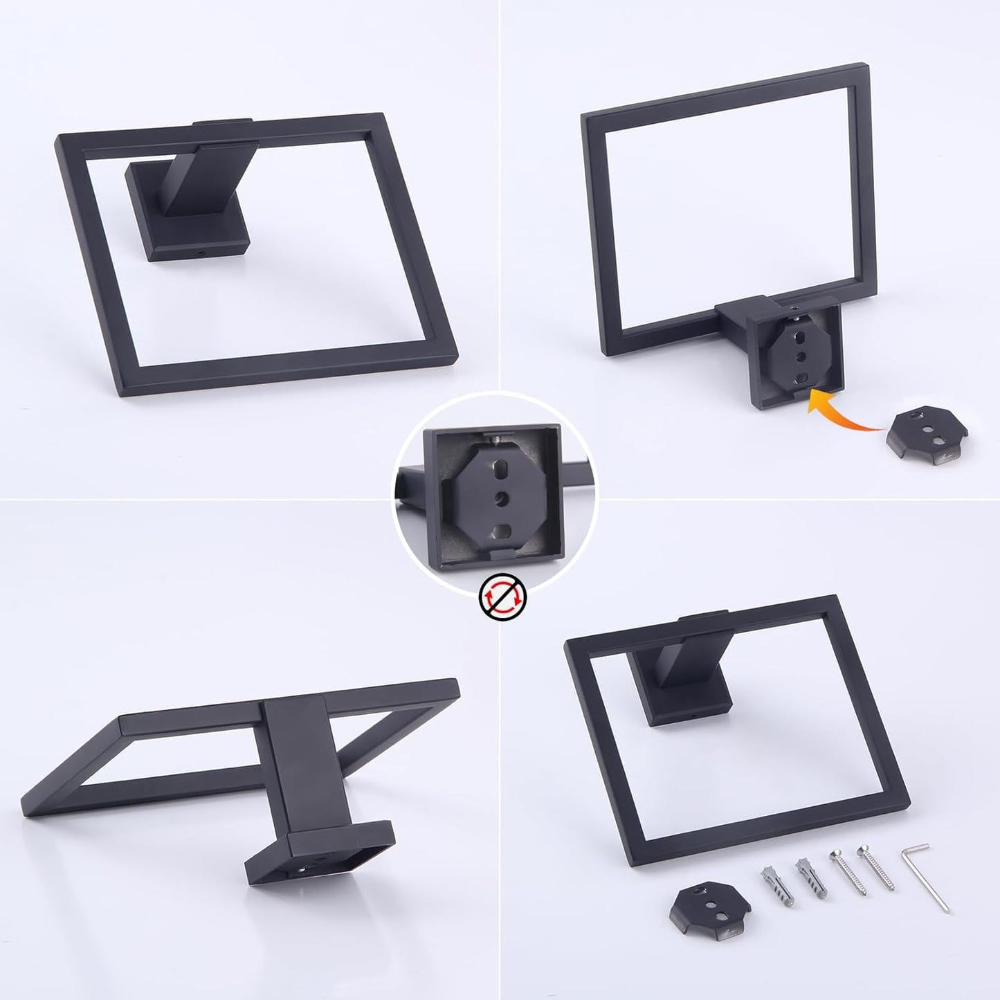 Modern Black Towel Holder SUS304 Stainless Steel Towel Hanger Towel Ring for Bathroom Lavatory Wall Mount Contemporary Style JG1906-BK