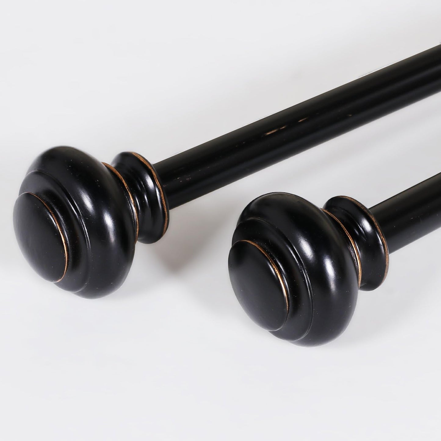 Black Curtain Rods 2 Pack Window Curtain Rods for Windows 48 to 84 Inch 3/4 Inch Adjustable Decorative Single Curtain Rod Set, Black with Antique Bronze Finishing, 2 Pack
