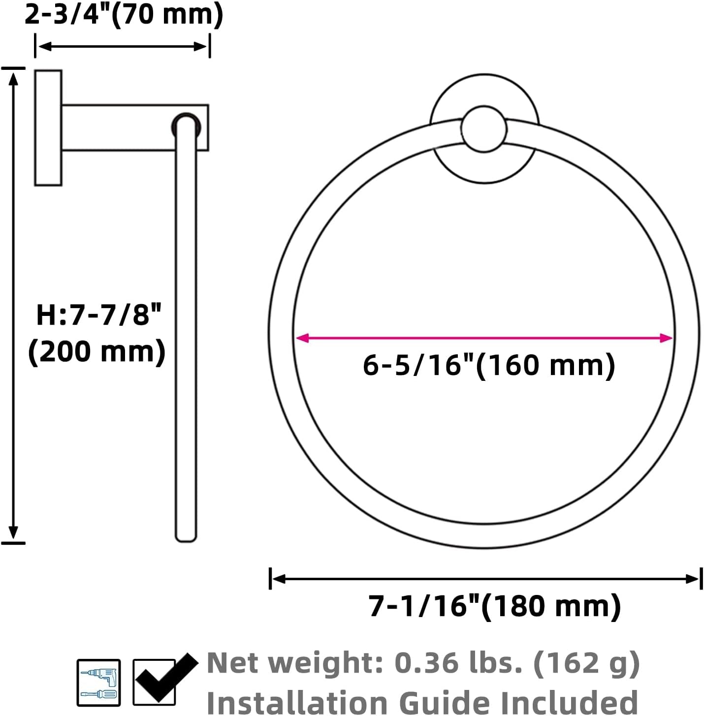 Towel Ring for Bathroom Wall, Brushed Gold Hand Towel Ring Holder, Heavy Duty SUS 304 Stainless Steel Modern Bathroom Accessories