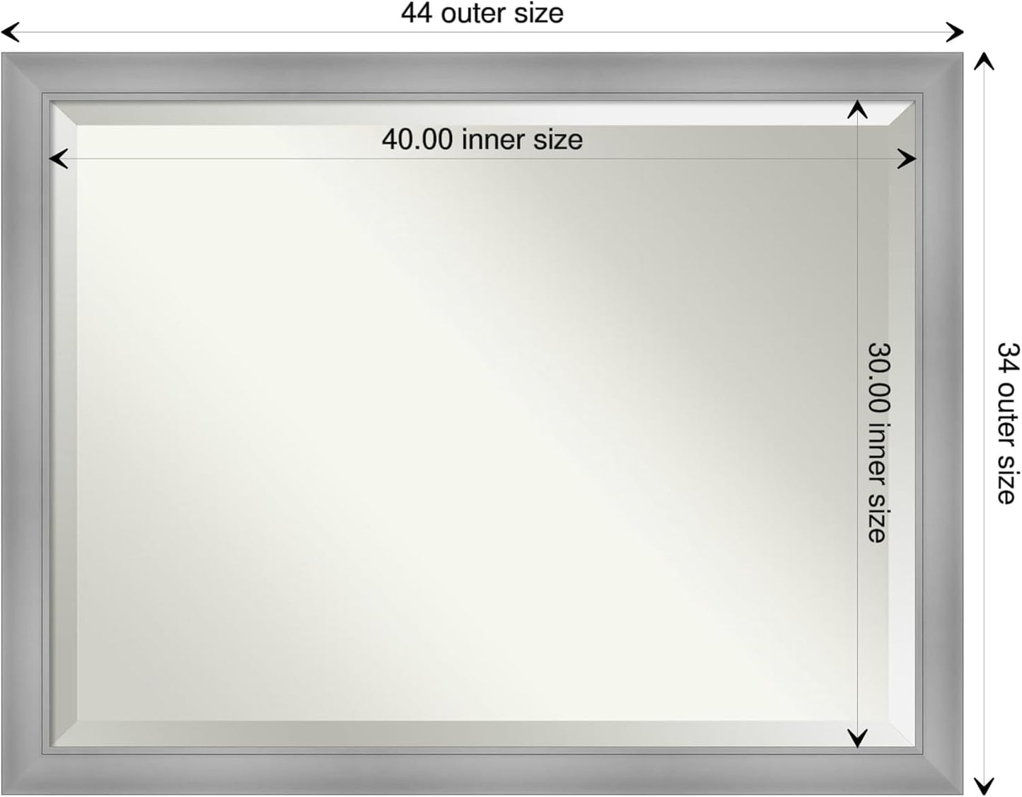 Silver Wall Mirror 34X44 Flair Polished Nickel Rectangle Bathroom Mirror for Wall Decor Living Room, X-Large Casual Frame, Hangs Horizonally and Vertically, Bathroom Decor, Beveled Edge