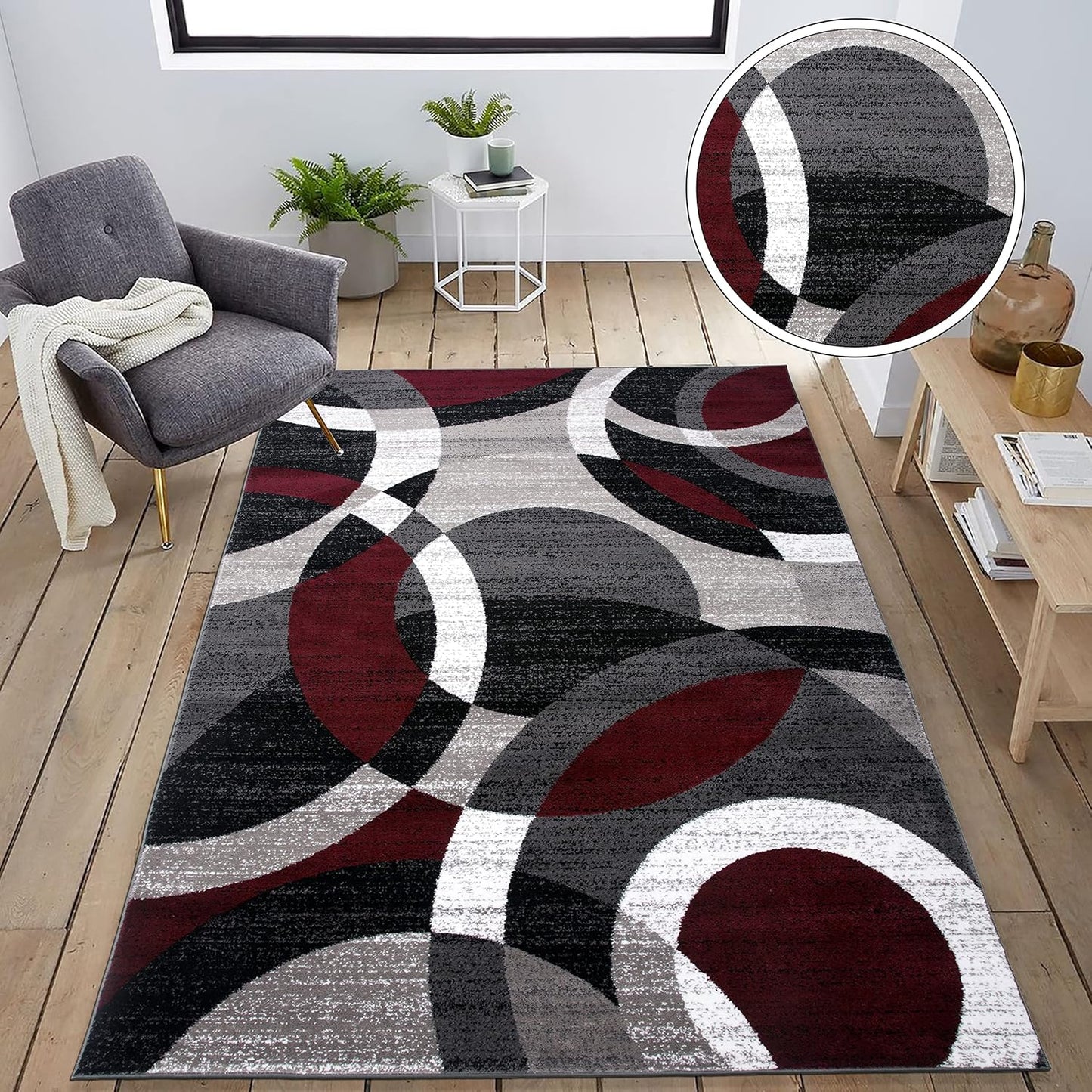 Contemporary Abstract Circles Perfect for High Traffic Areas of Your Living Room,Bedroom,Home Office,Kitchen Area Rug 5'3" X 7'3" Red