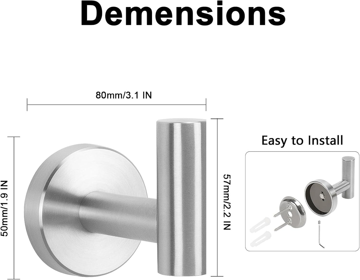 Bath Towel Hooks- SUS 304 Stainless Steel Robe Hook Holder, Heavy Duty Coat Hook for Bathroom Livingroom Hotel Kitchen Garage, Wall Mounted- 4 Pack (Brushed Nickel)