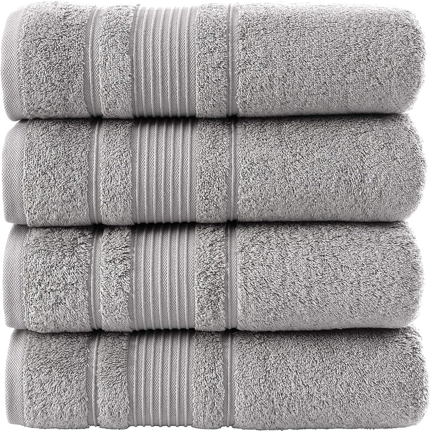 4-Piece Bath Towels Set, 100% Turkish Cotton Premium Quality Towels for Bathroom, Quick Dry Soft and Absorbent Turkish Towel, Set Includes 4 Bath Towels (Grey)