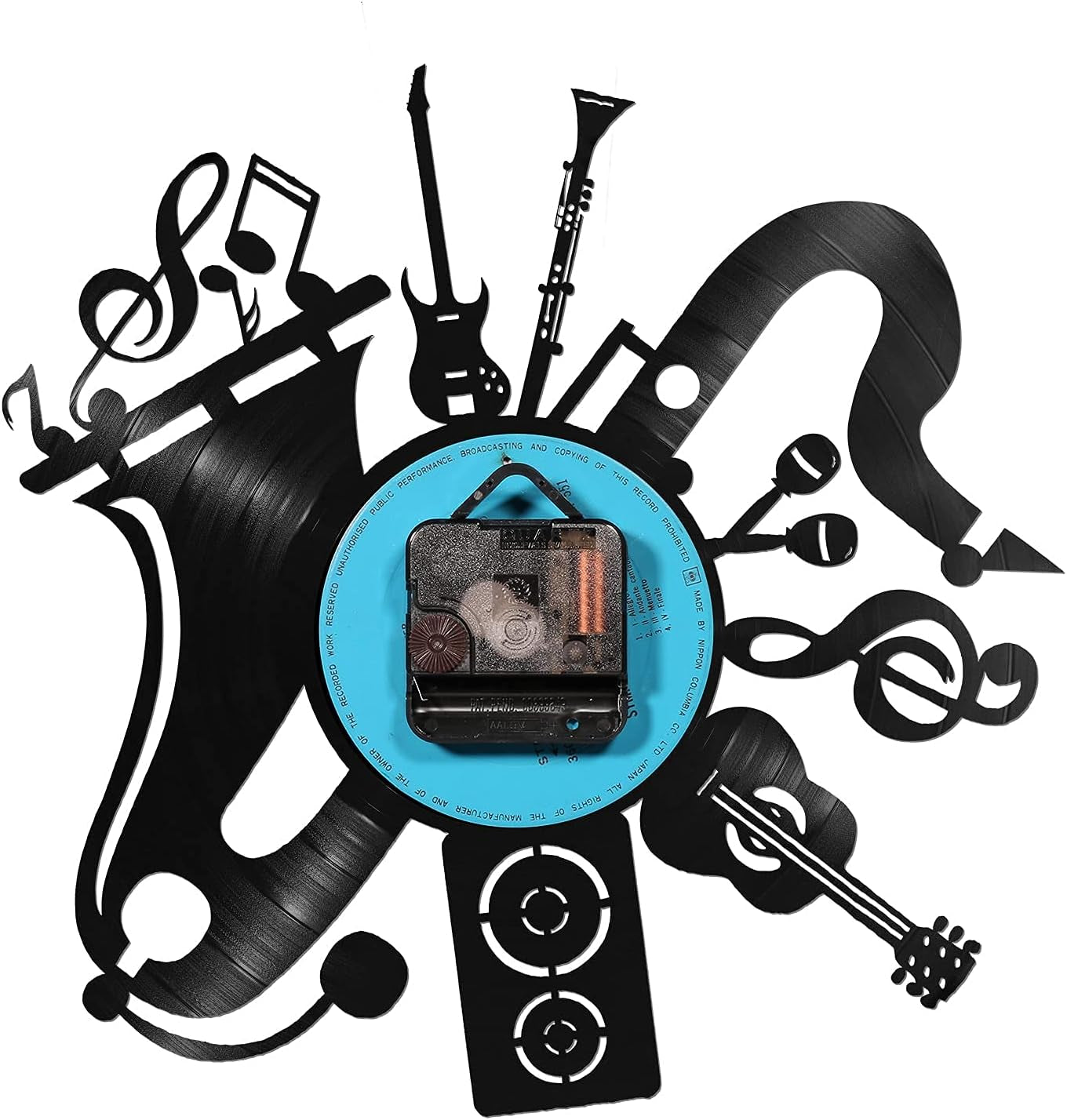 Music Vinyl Record Wall Clock, Music Room Decoration, Music Theme Wall Clock. (Music B)