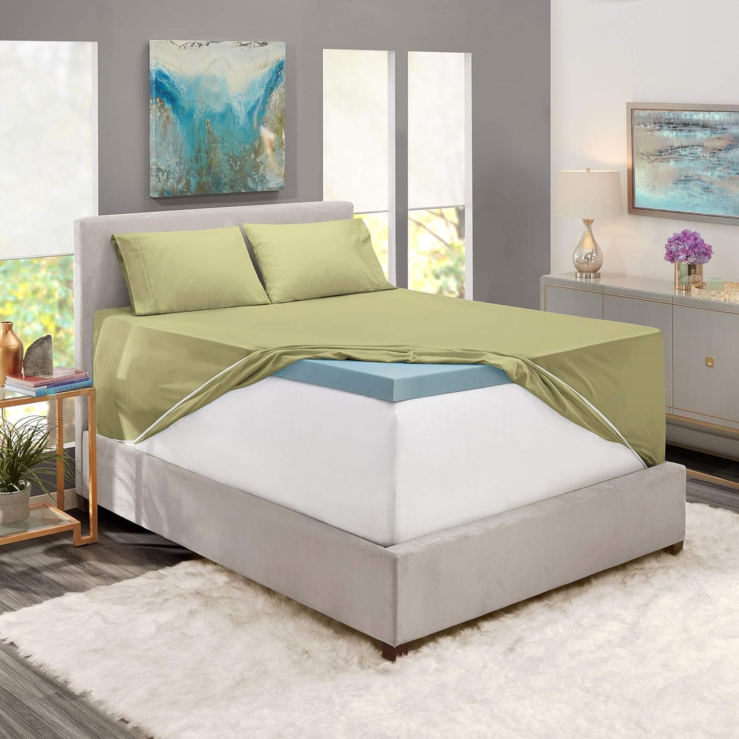 Luxury Soft 6 Piece Bed Sheet Set Extra Deep Pocket Fitted Sheets Fits Mattress up to 21", Double Brushed Bedding, Queen, Sage
