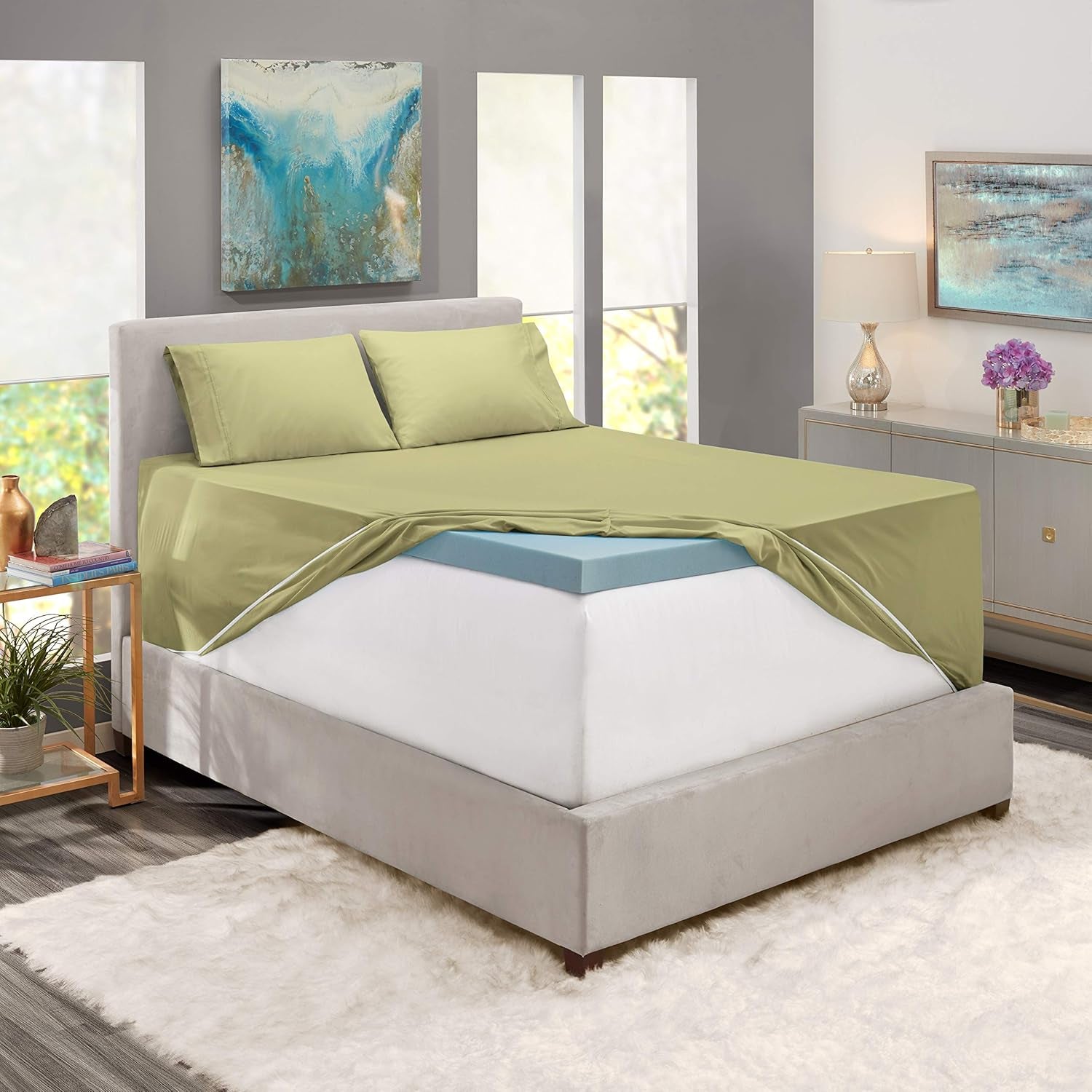 Luxury Soft 6 Piece Bed Sheet Set Extra Deep Pocket Fitted Sheets Fits Mattress up to 21", Double Brushed Bedding, Queen, Sage