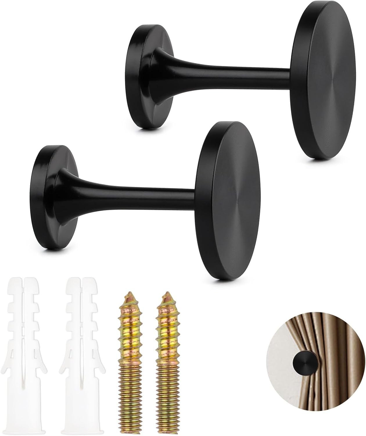 ​2 Pack Black Curtain Tiebacks,Wall Mounted Zinc Alloy Holdbacks with Screws, Decorative Metal Hooks,Curtain Holders for Drapes and Window Treatments in Home or Office
