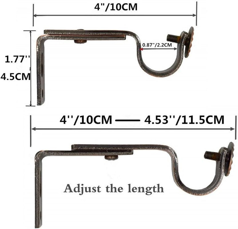 Adjustable Curtain Rod Wall Bracket, Set of 4, Red Bronze, Premium Steel Drapery Rod Bracket for Walls