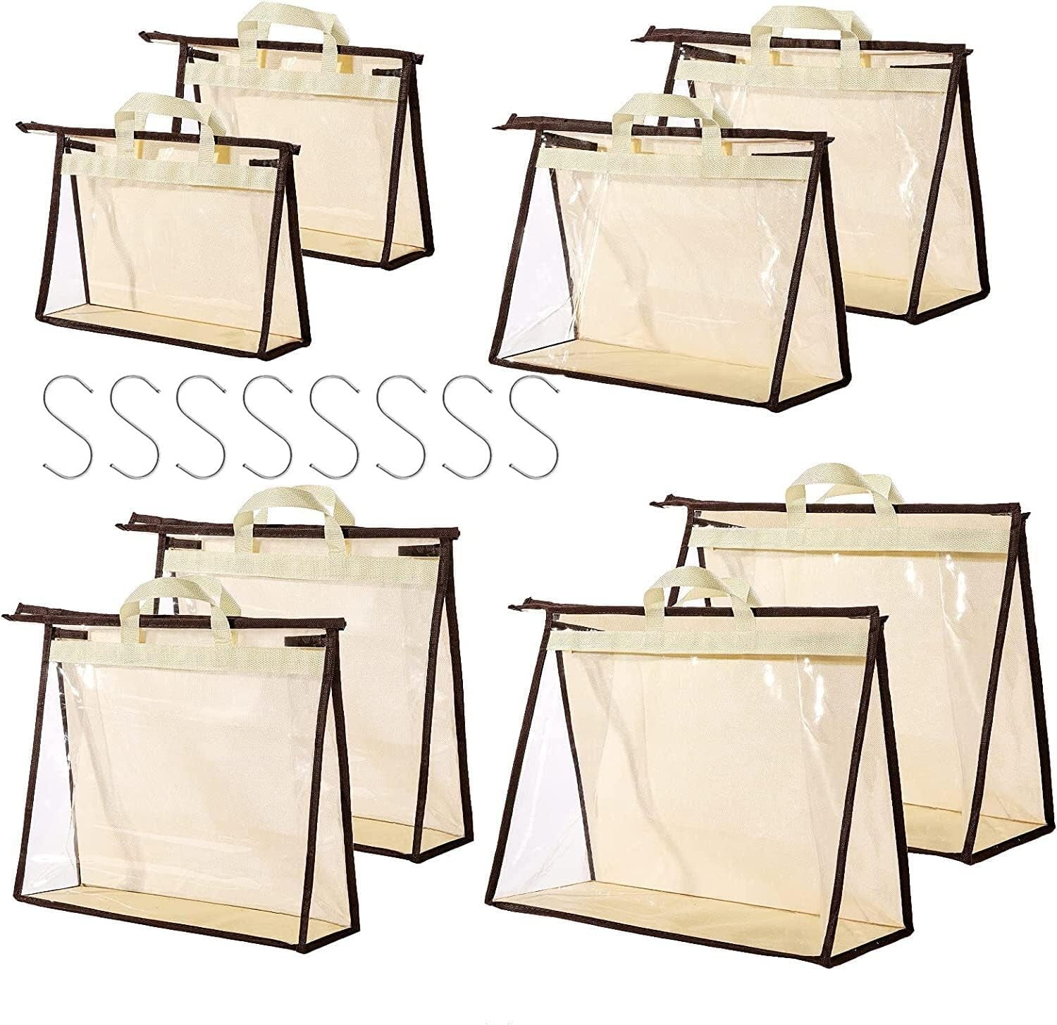 8 Pack Handbag Dust Bags Clear Purse Storage Organizer for Closet, Hanging Zipper Storage Bag for Handbags
