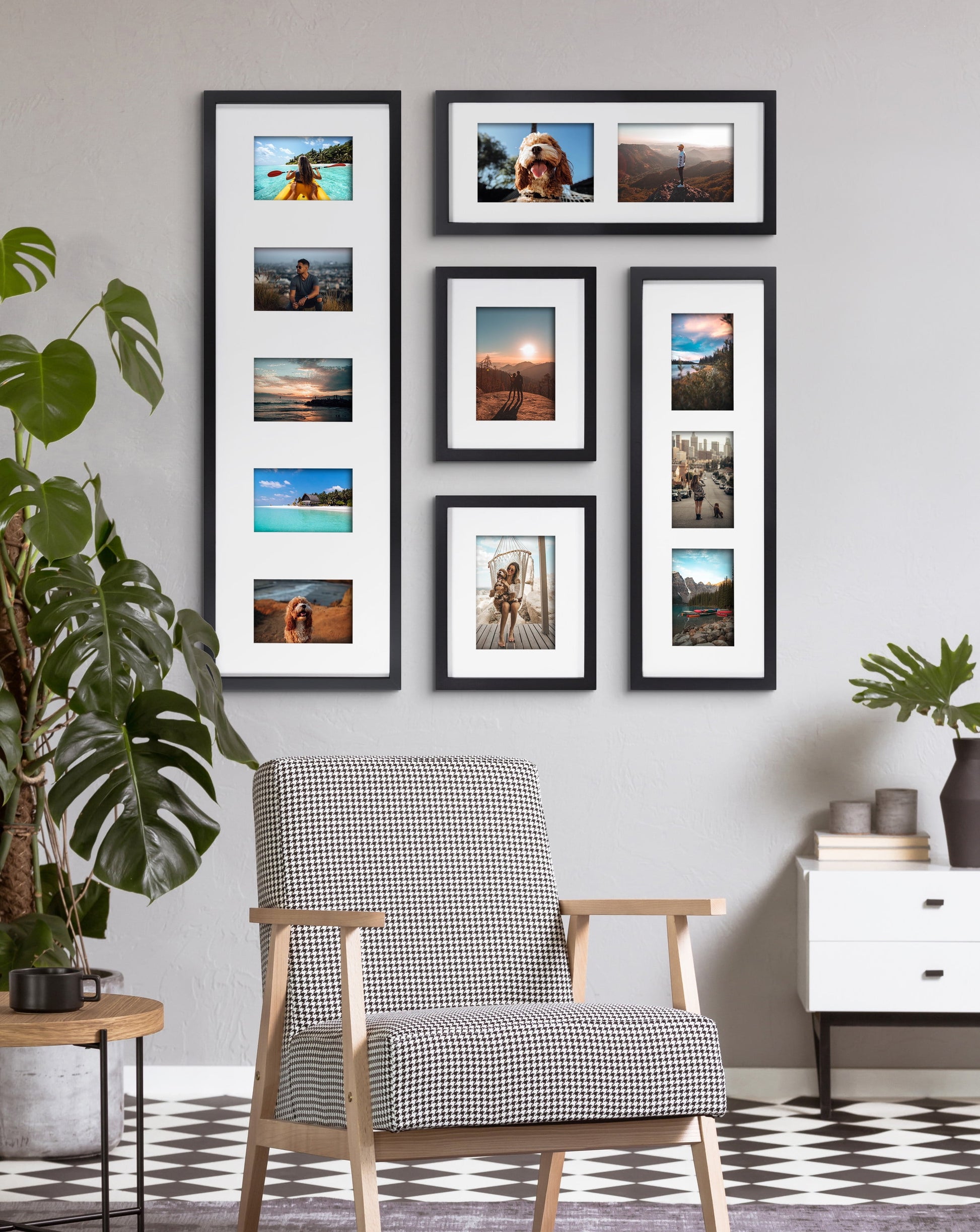 Gallery Modern Photo Collage Frame Set, Set of 5, Black, Transitional Picture Frame Collage Collection for Wall