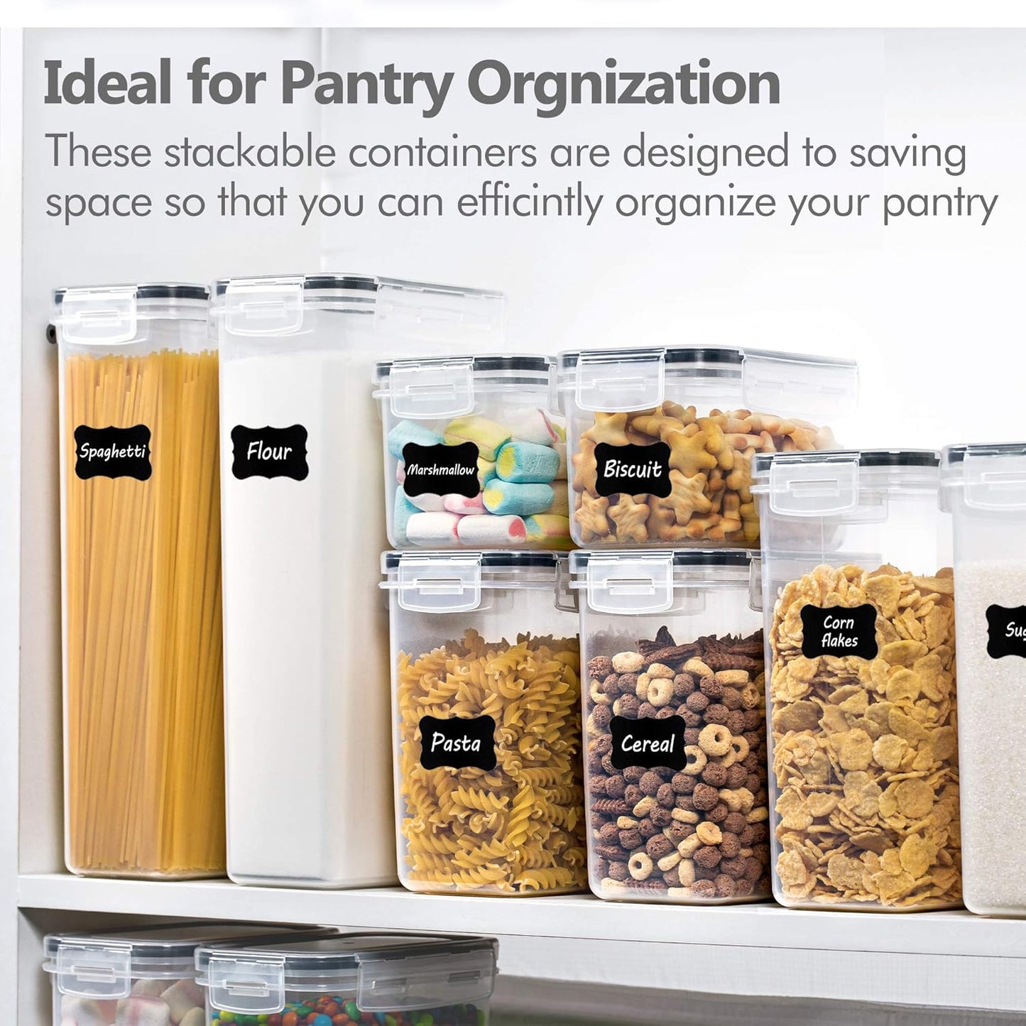 Airtight Food Storage Containers Set, 14 PCS Kitchen Storage Containers with Lids for Flour, Sugar and Cereal, Plastic Dry Food Canisters for Pantry Organization and Storage | Bpa-Free Kitchen Organizers with Lids, for Flour, Sugar & Cereal, Plastic Dry Food Canisters, Pantry Storage