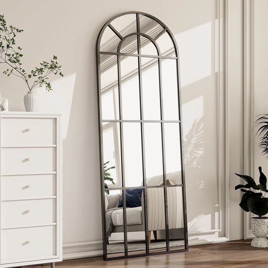 69"X 25" Arched Full-Length Windowpane Mirror Wall-Decor Mirror,Black