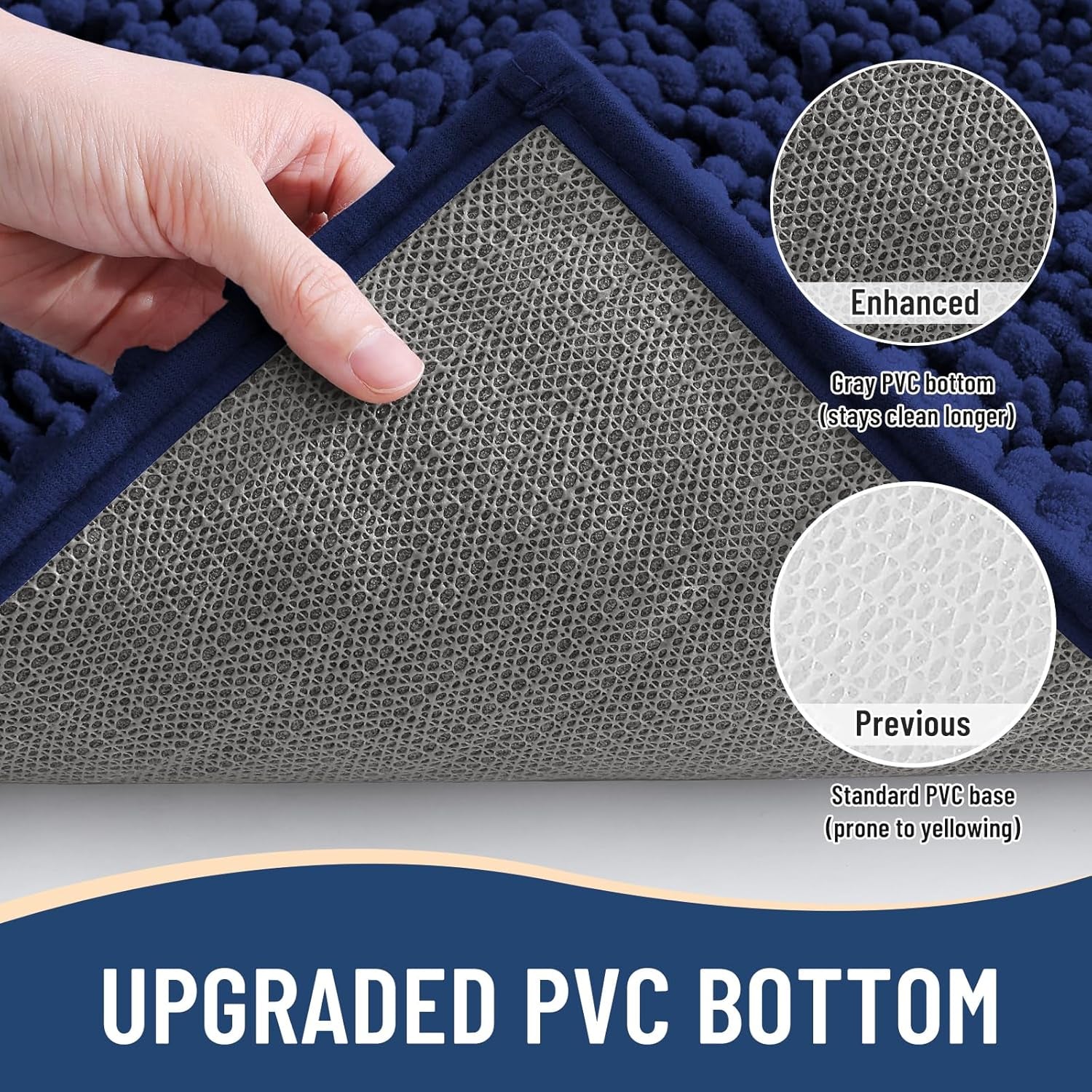 Luxury Chenille Bathroom Rug Mat, Extra Soft Thick Absorbent Shaggy Bath Rugs, Non-Slip Machine Wash Dry, Plush Bath Mats for Bathroom, Shower and Tub, 24X16, Navy