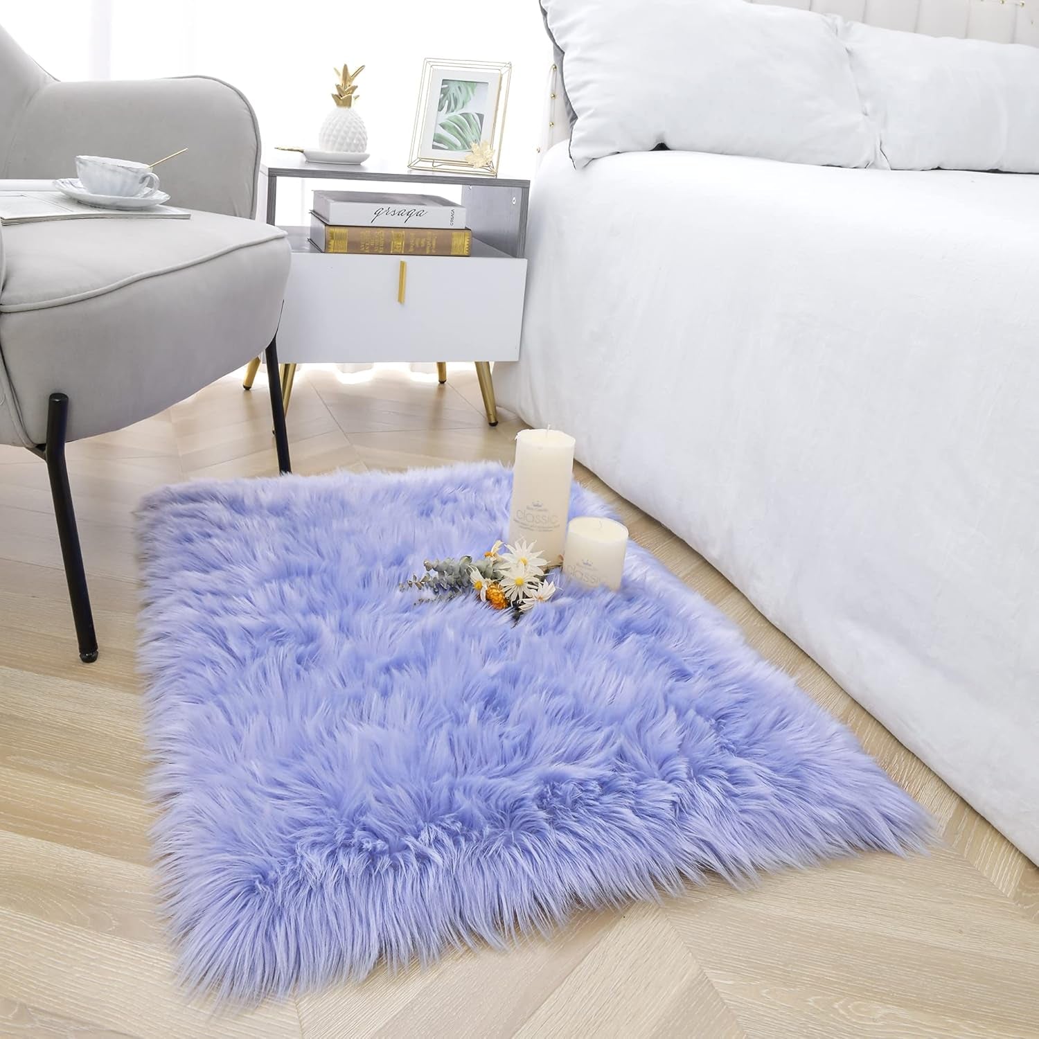 Faux Fur Rug,Luxury Fluffy Rugs for Bedroom,2 X 3 Feet Washable Area Rugs,Sheepskin Bedroom Rug,Furry Carpet Small Shag Rug,Soft Throw Rugs for Living Room,Kids Boys Girls Room Decor