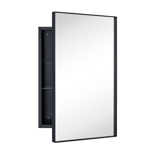 Black Medicine Cabinet, 16X26 Inches, Recessed, Framed Mirror