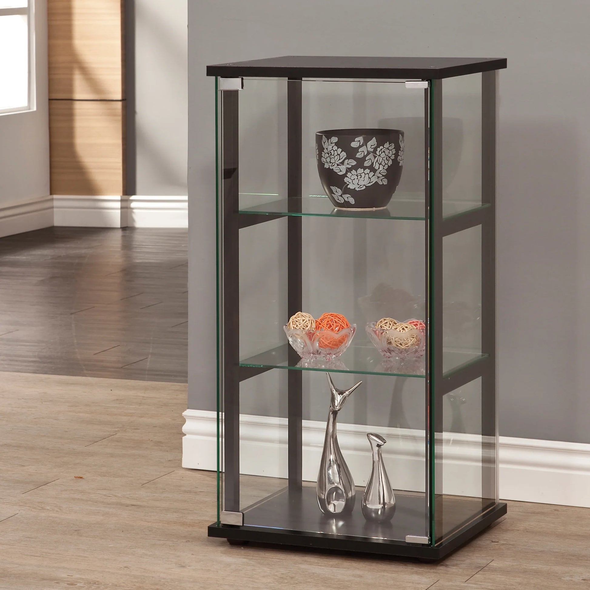 Coaster Cyclamen 3-Shelf Glass Curio Cabinet Black and Clear