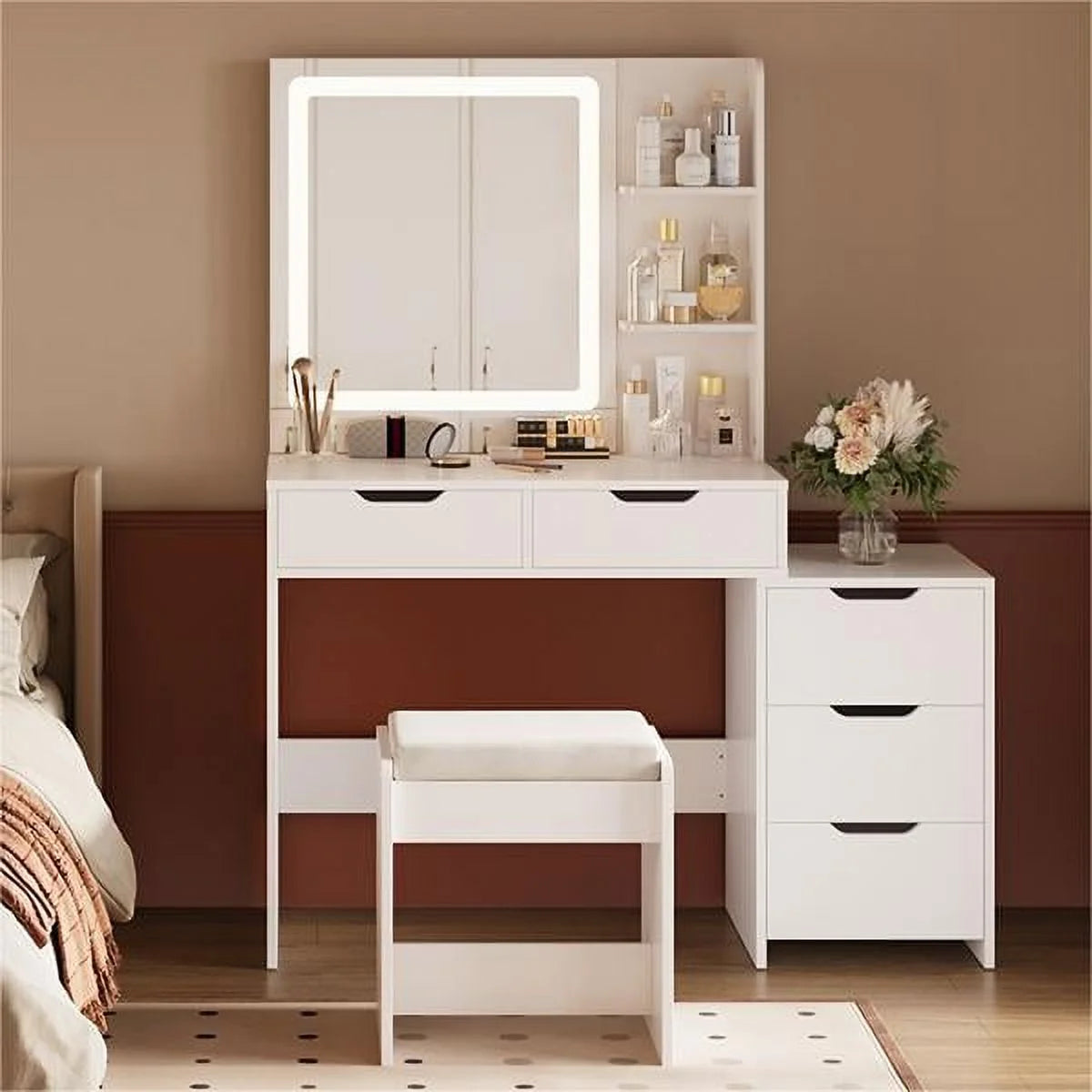 Makeup Vanity with Mirror and Lights Large Vanity Table Set White