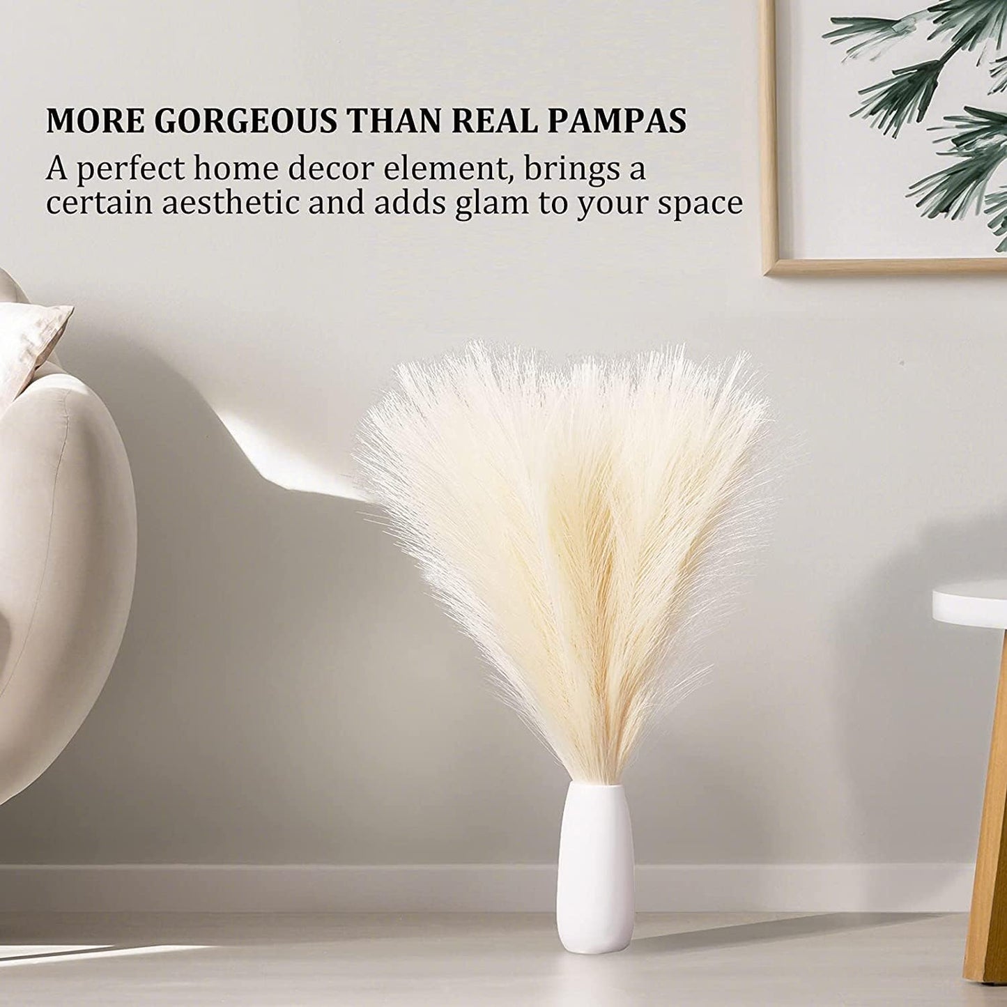Faux Pampas Grass, 18"/45Cm Artificial Pampas Grass Fluffy 6 Stem Pompous Grass Flower Arrangement for Boho Home Wedding Decoration(Grey)