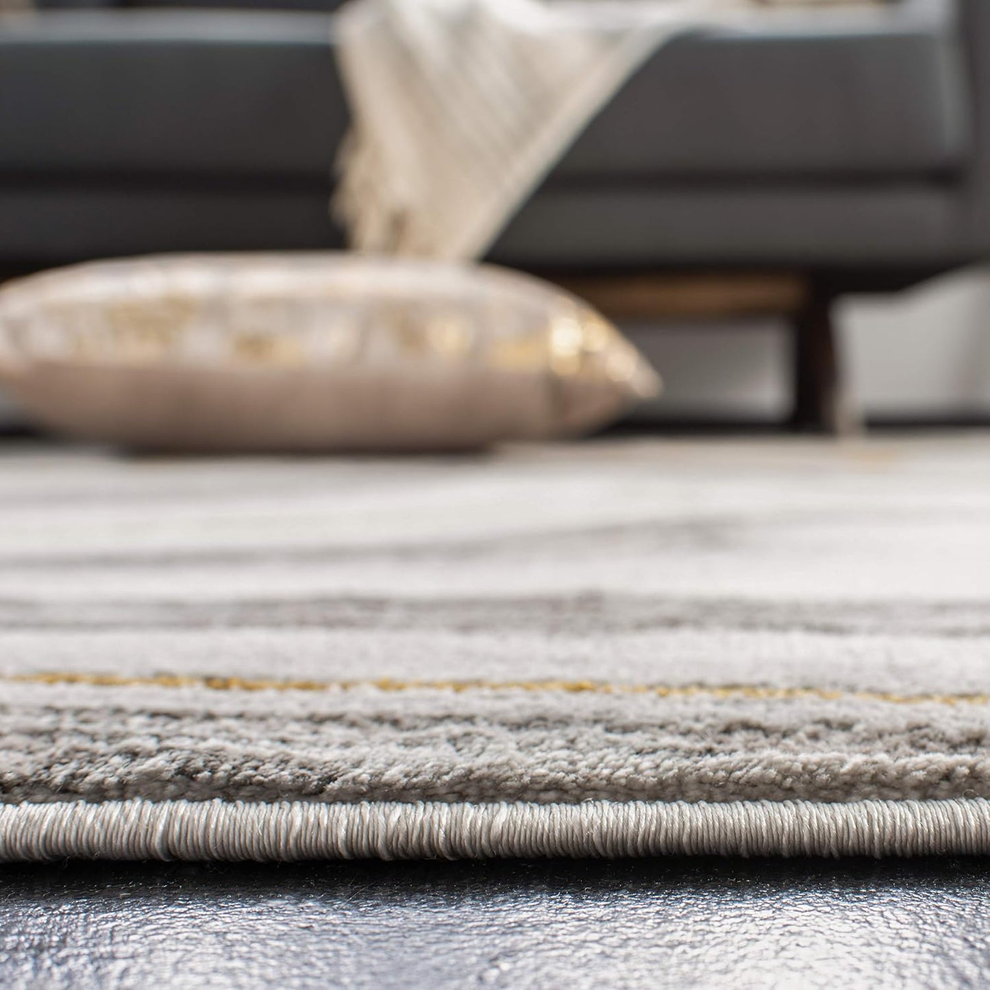 Craft Collection Area Rug - 4' Square, Grey & Gold, Modern Abstract Design, Non-Shedding & Easy Care, Ideal for High Traffic Areas in Living Room, Bedroom (CFT819F)