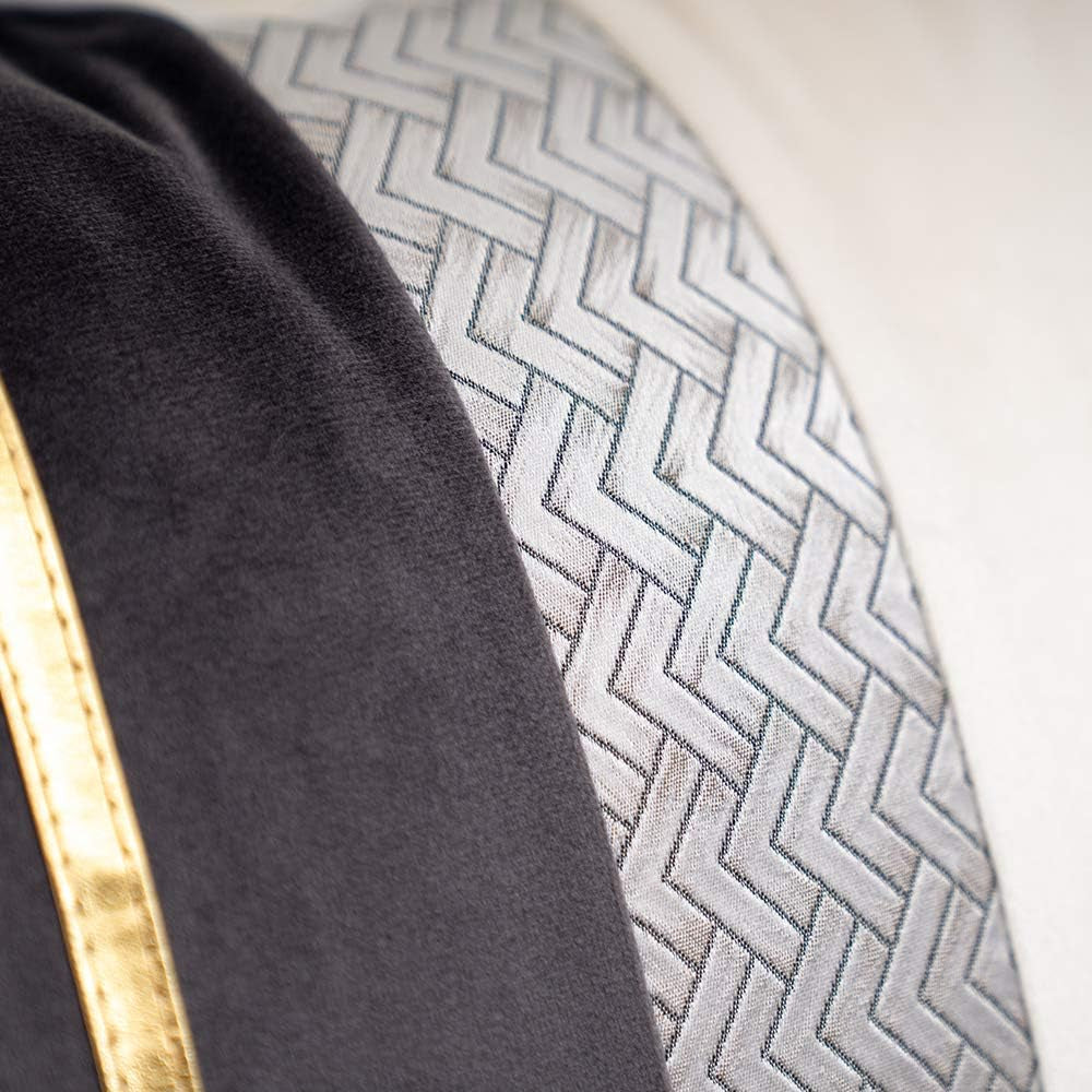 Dark Grey Patchwork Velvet Throw Pillow Cover with Gold Striped Leather Cushion Case Modern Luxury Pillowcase for Sofa Couch Bedroom Living Room Home Decor,18"X18"
