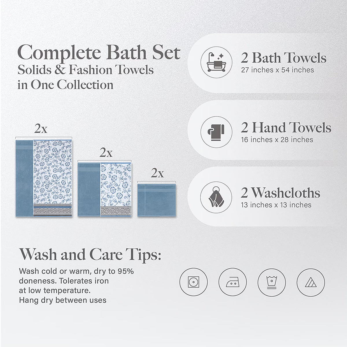 Ophelia 6-Piece Cotton Adult Bath Towel Set, Blue