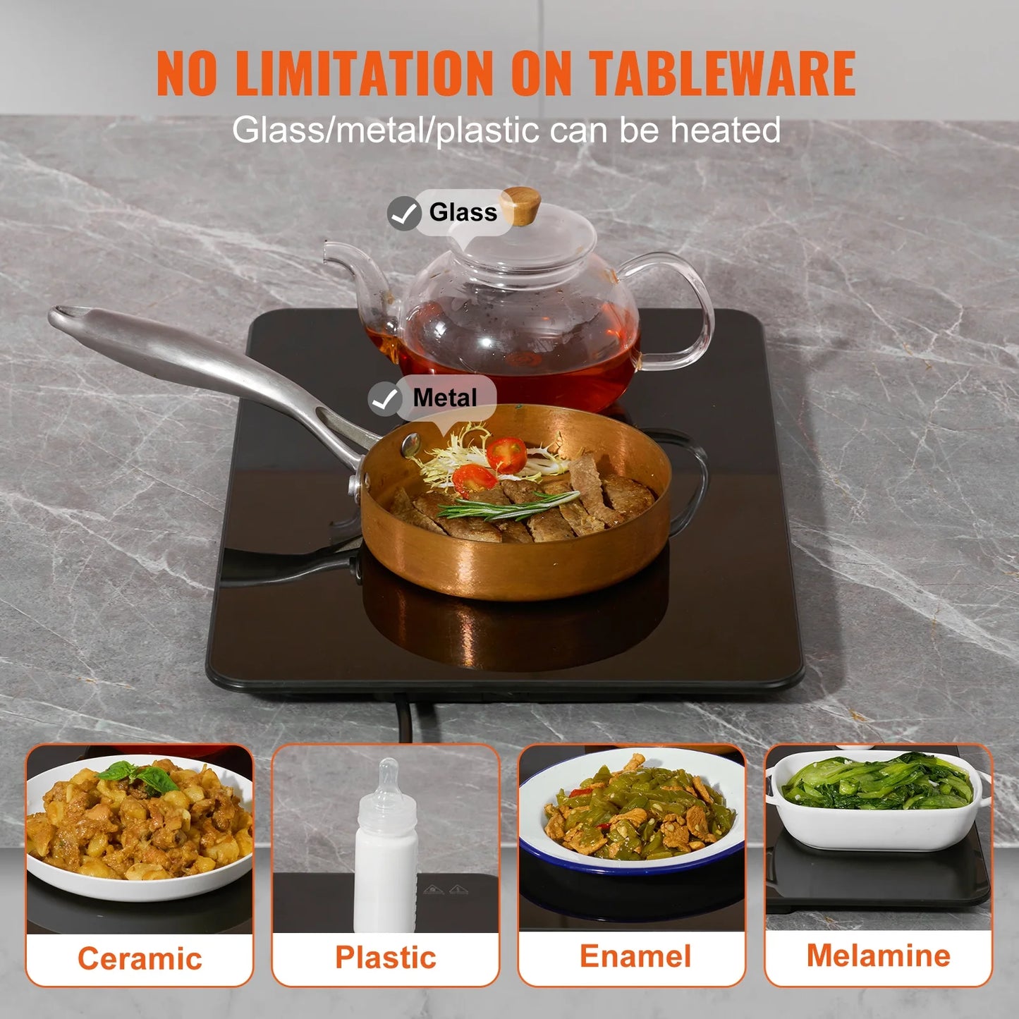 The Electric Warming Tray Is Equipped with a Knob to Adjust the Temperature for Long-Lasting and Continuous Heat Preservation. 23.6" X 16.5" Electric Food Buffet Server 100W Glass Warming Tray