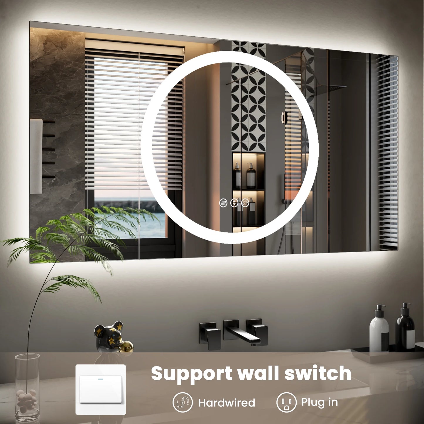 Double-Layer LED Bathroom Mirror 36X36 Inch,Wall Mirrors with Anti-Fog Vanity Mirror ,Shatter-Proof,Memory Makeup Mirror with LED Lights