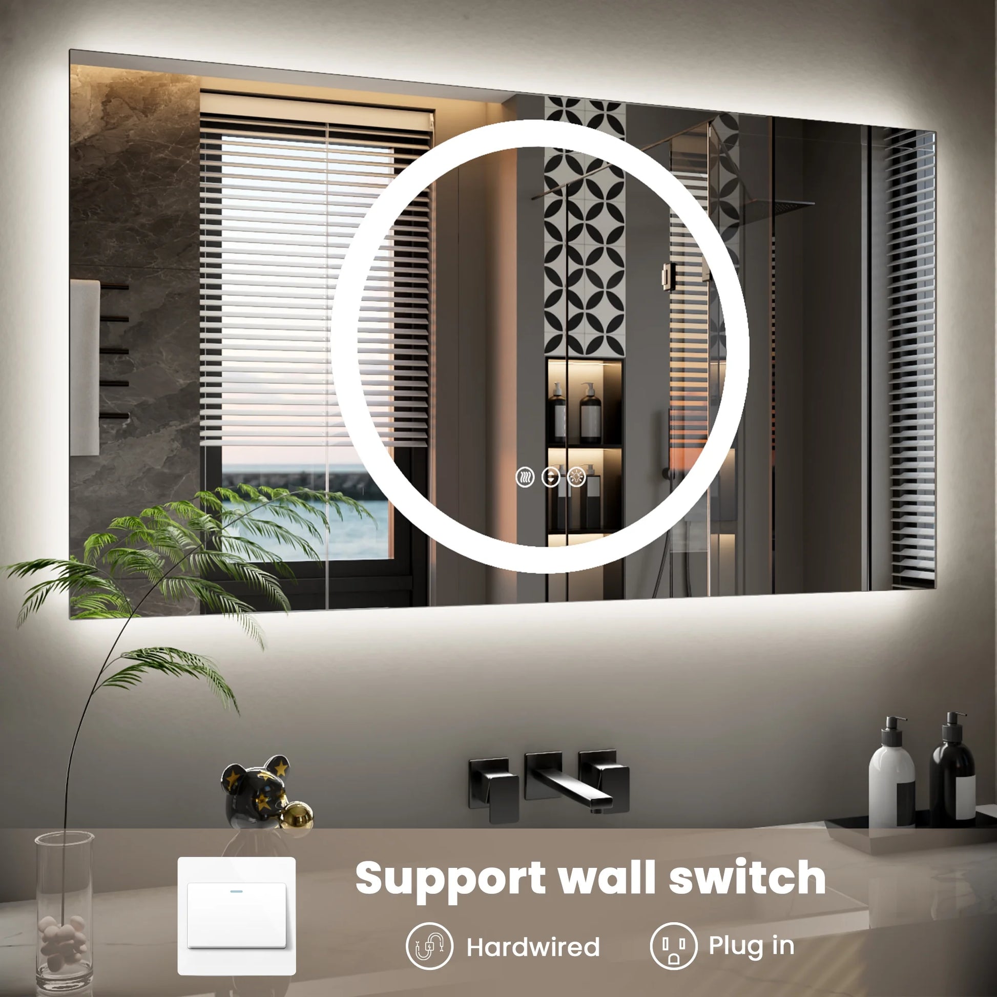 Double-Layer LED Bathroom Mirror 36X36 Inch,Wall Mirrors with Anti-Fog Vanity Mirror ,Shatter-Proof,Memory Makeup Mirror with LED Lights