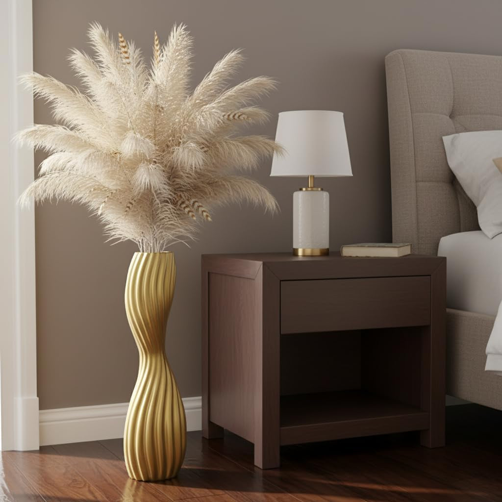 Golden S-Curve Floor Vase, 24 Inch Tall Striped Resin Vases for Home Decor, Large Sturdy Vases with Weighted Base for Dried Pampas Grass, Tall Floor Vase for Living Room, Office & Bedroom