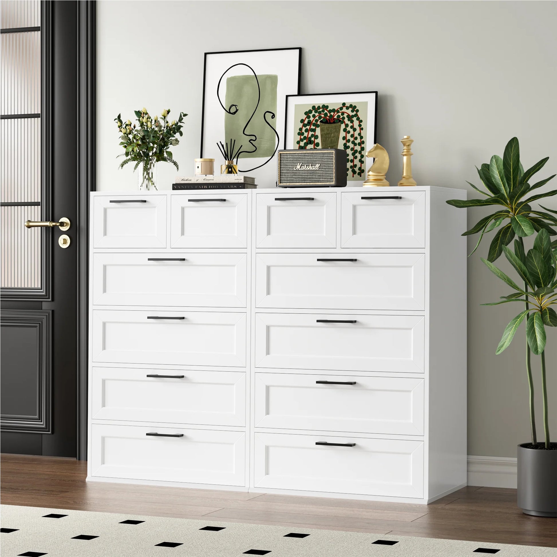 6 Drawer White Dresser, Tall Dresser for Bedroom Wood Storage Cabinet with Metal Handles