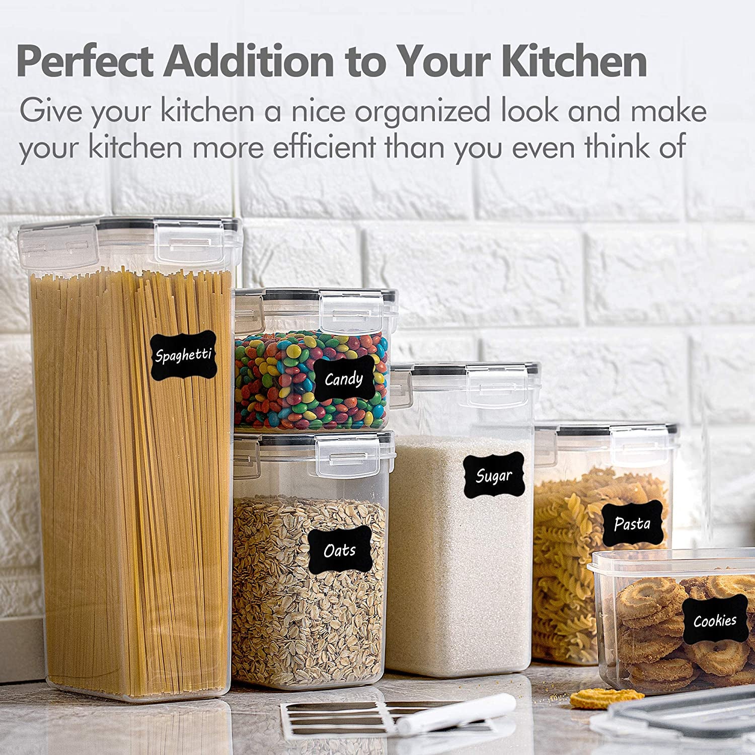 Airtight Food Storage Containers Set, 14 PCS Kitchen Storage Containers with Lids for Flour, Sugar and Cereal, Plastic Dry Food Canisters for Pantry Organization and Storage | Bpa-Free Kitchen Organizers with Lids, for Flour, Sugar & Cereal, Plastic Dry Food Canisters, Pantry Storage